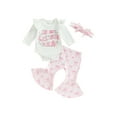 thumbnail image 2 of Musuos Baby Girls 3Pcs Fall Outfits 0-18M Long Sleeve Romper + Bow Print Pants + Headband Set Infant Clothes, 2 of 9