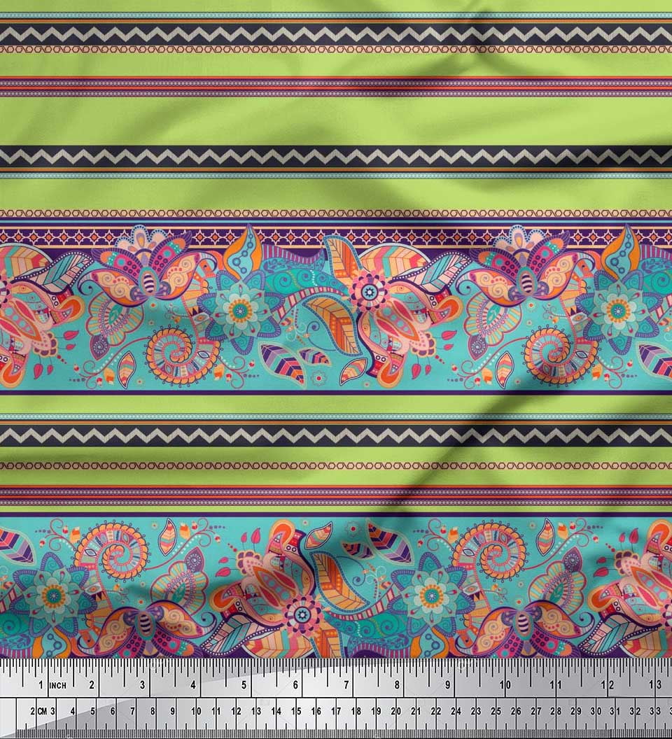 Soimoi Cotton Canvas Fabric - Stripe & Mandala Kaleidoscope Print 42 Inch Wide Sewing Material