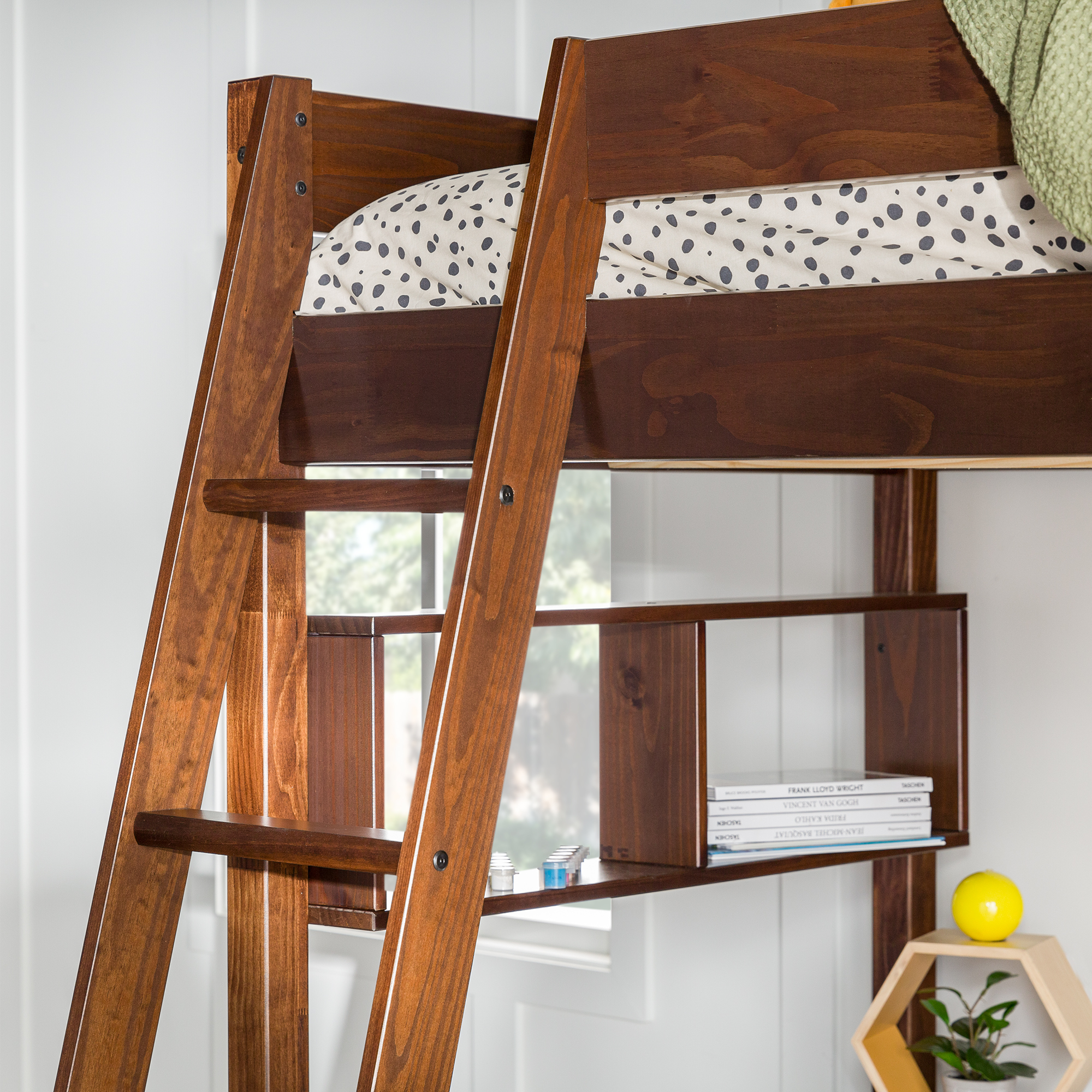 Manor Park Pine Wood Loft Bed Storage, Twin, Walnut