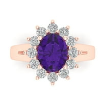 2.72 ct Oval Cut Natural Amethyst with Simulated Diamond Halo Accents 18K Rose Gold Womens Engagement Ring