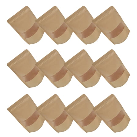 LEORX 50pcs Khaki Kraft Paper Window Bags for Storage Self Sealing Stand Up Dried Food Packaging Pouches