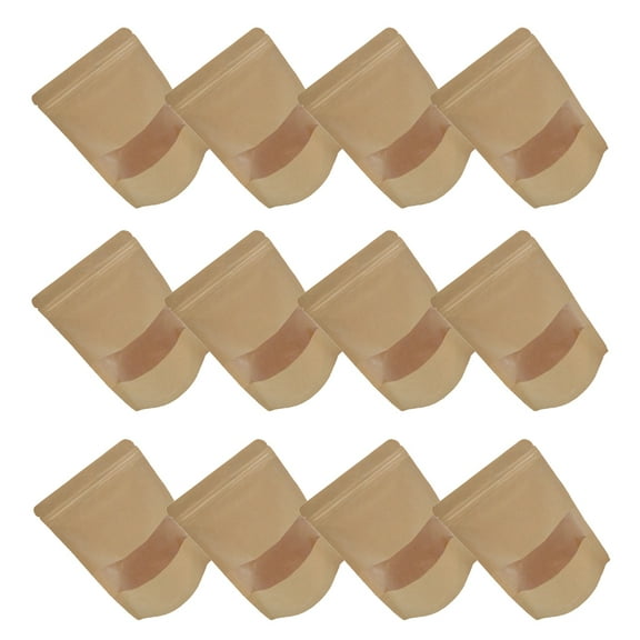 LEORX 50pcs Khaki Kraft Paper Window Bags for Storage Self Sealing Stand Up Dried Food Packaging Pouches