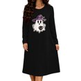 thumbnail image 2 of Taqqpue Womens Halloween Cotton Nightgown Long Sleeves Round Neck Sleepshirt Print Nightshirt Casual Plus Size Knee Length Sleep Dress Pullover Halloween Pumpkin Printed Sleep Shirt for Women, 2 of 6