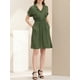 thumbnail image 5 of INSPIRE CHIC Vestido de Camisa con Cuello Notched para Mujeres para Trabajar, con Cintura Elástica y Bolsillos, L Verde Ejército, 5 of 6
