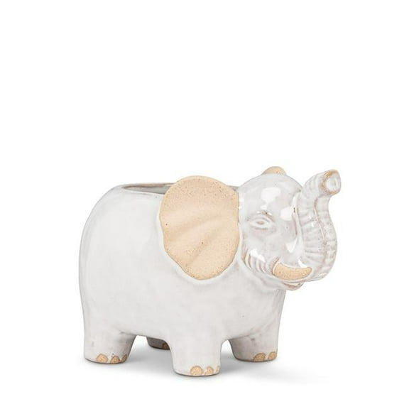 5 in. Ceramic Elephant Planter, White - Small