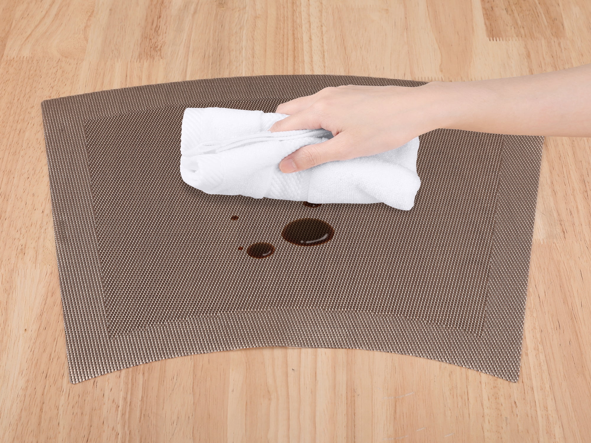 Unique Bargains Set of 8 Placemats Washable Heat Resistant Table Placemats Khaki 18x13in