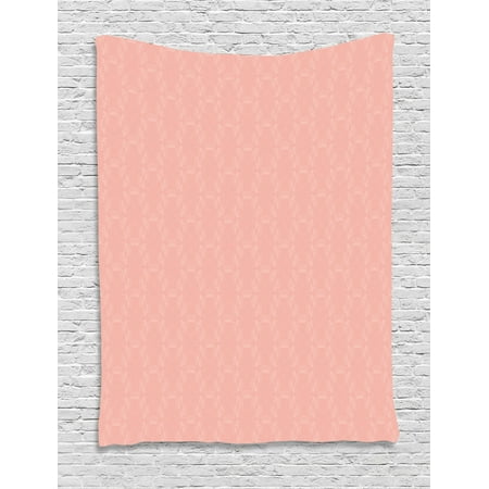 Peach Tapestry Soft Colored Background With Crowns And Floral Abstract Motifs With Faded Look Monochrome Wall Hanging For Bedroom Living Room Dorm