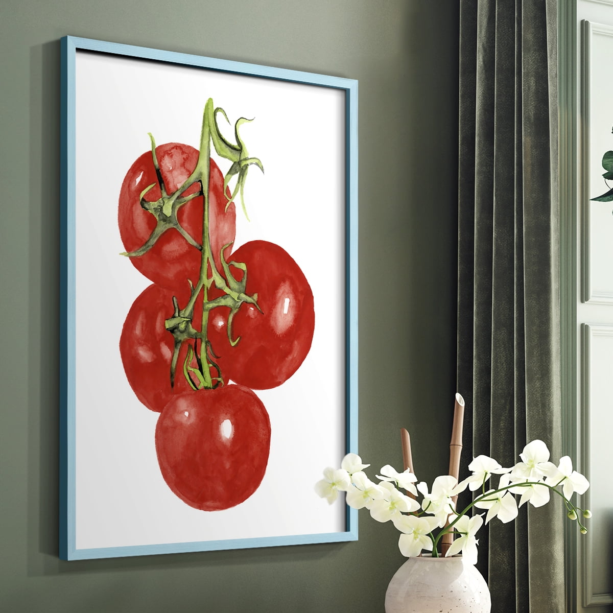 Watercolor Veggie IV Framed Print in Blue Solid Wood 11 x 14 Framed Print