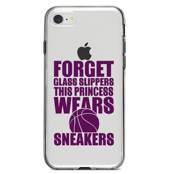 DistinctInk Clear Shockproof Hybrid Case for iPhone 7 8 SE (2020 Model) 4.7" Screen TPU Bumper Acrylic Back Tempered Glass Screen Protector - Forget Glass Slippers Princess Wears Sneakers