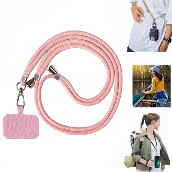 Simple Long Adjustable Phone Strap, Phone Lanyard for Cellphone Case, Adjustable Crossbody Phone Strap with Tether Tab & Carabiner Clips(Pink)