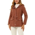 thumbnail image 5 of Allegra K Women's Winter Faux Fur Hooded Zipper Button Drawstring Waist Parka, 5 of 6
