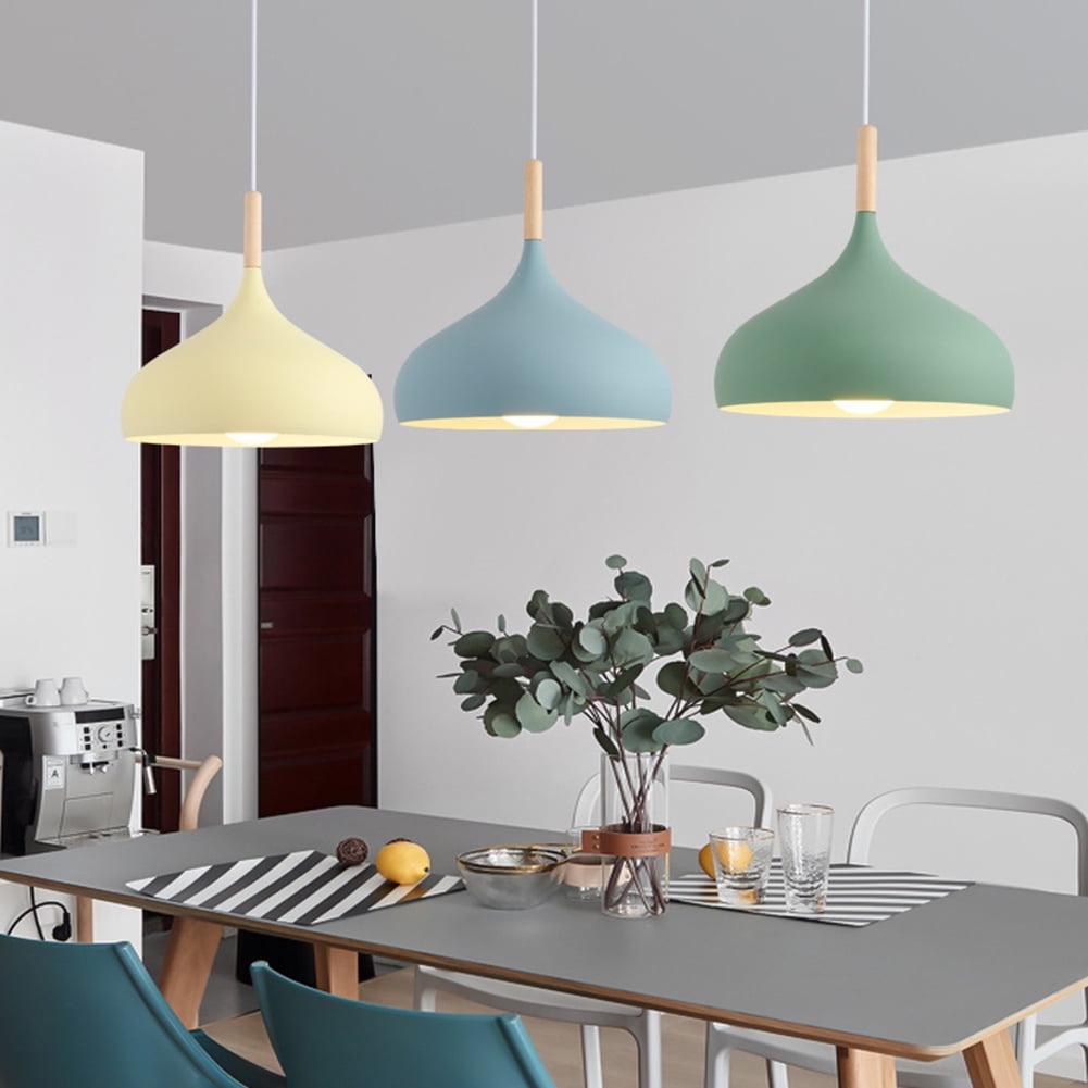 Wood Metal Colorful Pendant Lamp, Creative Ceiling Pendant Light Fixture, Modern Pendant Lighting, Farmhouse Pendant Light for Over Kitchen Island Dining Room Table Bar Entrance Cafe