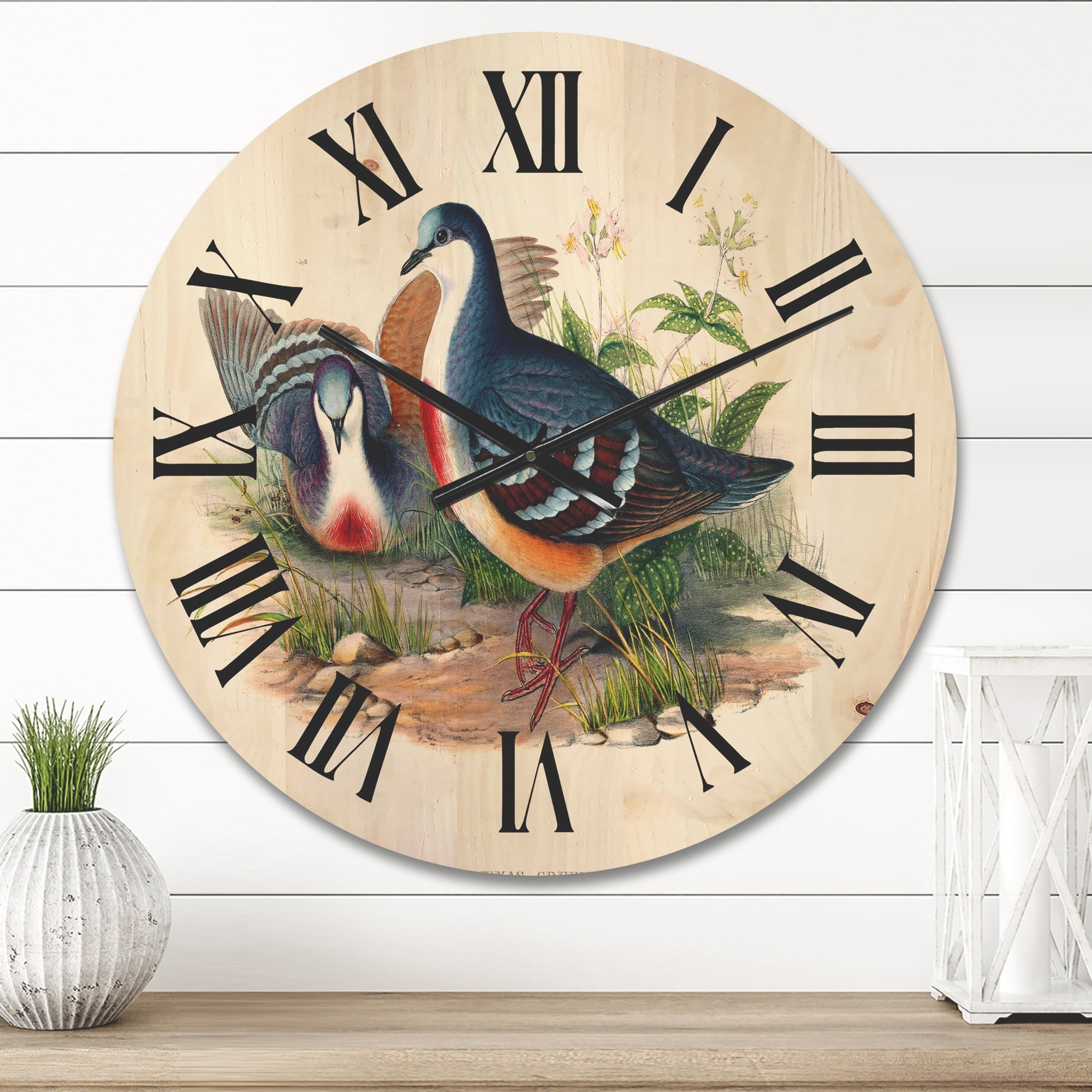 Designart 'Ancient Birds In The Wild IV' Traditional Wood Wall Clock