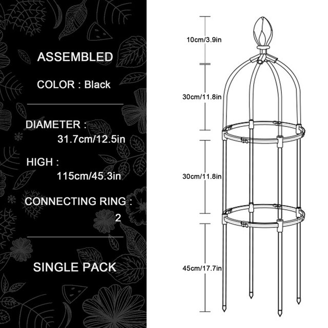 Plant Trellis Garden Obelisk Tool Set Durable Planting Support Frame Butterfly Clip Metal Black Tower Flower Stand