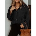 thumbnail image 3 of LowProfile Button Down Shirts for Women Casual Long Sleeve V Neck Corduroy95%polye Coat Blouse Tops Black XL, 3 of 7