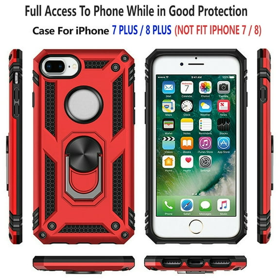 iPhone 8 Plus Case, STARSHOP Drop Protection Ring Kickstand Cover- Red