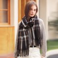 thumbnail image 2 of Bufanda de cachemira con borlas, chal a cuadros en invierno, bufanda cálida gruesa de longitud media para mujer, marrón y negro, 2 of 4