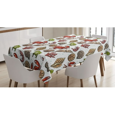 

Sea Shells Tablecloth Maritime Pattern Shrimp Crab and Coral Design Marine Elements Vintage Summer Rectangular Table Cover for Dining Room Kitchen 60 X 90 Inches Multicolor by Ambesonne