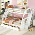 thumbnail image 4 of BELLEMAVE Twin over Full Bunk Bed with there drawer, bulid in ladder and storage stairs, Convertible into 2 beds, Bunk bed /Wood Bunk Bed for Teens(White), 4 of 10