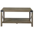 thumbnail image 2 of JERFIT Industrial Farmhouse Coffee Table with Storage Shelf, Rustic Oak Finish Wood Metal Living Room Accent Table, 2 of 7