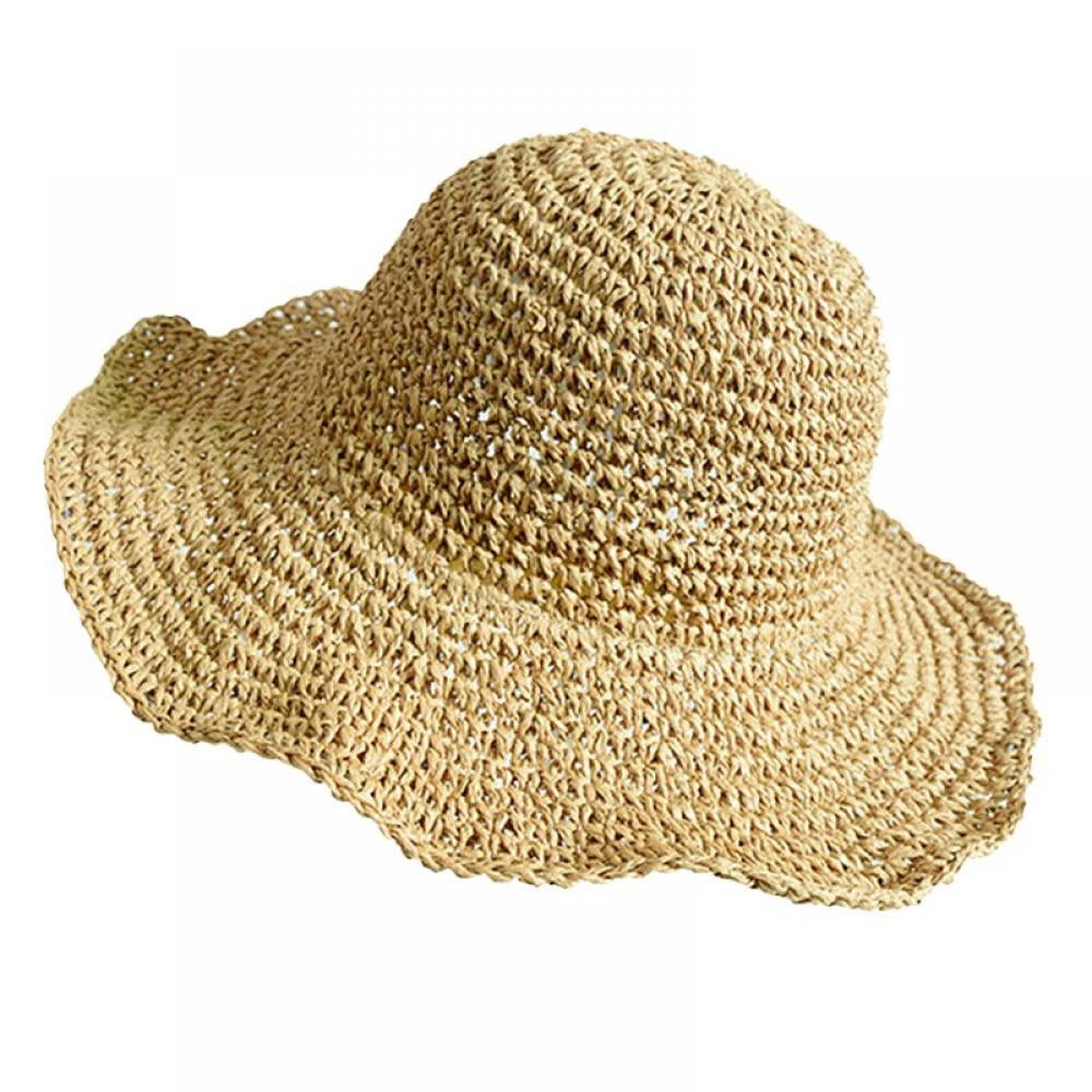 Women Straw Hat Wide Brim Beach Sun Cap Foldable Large Lady Floppy ...