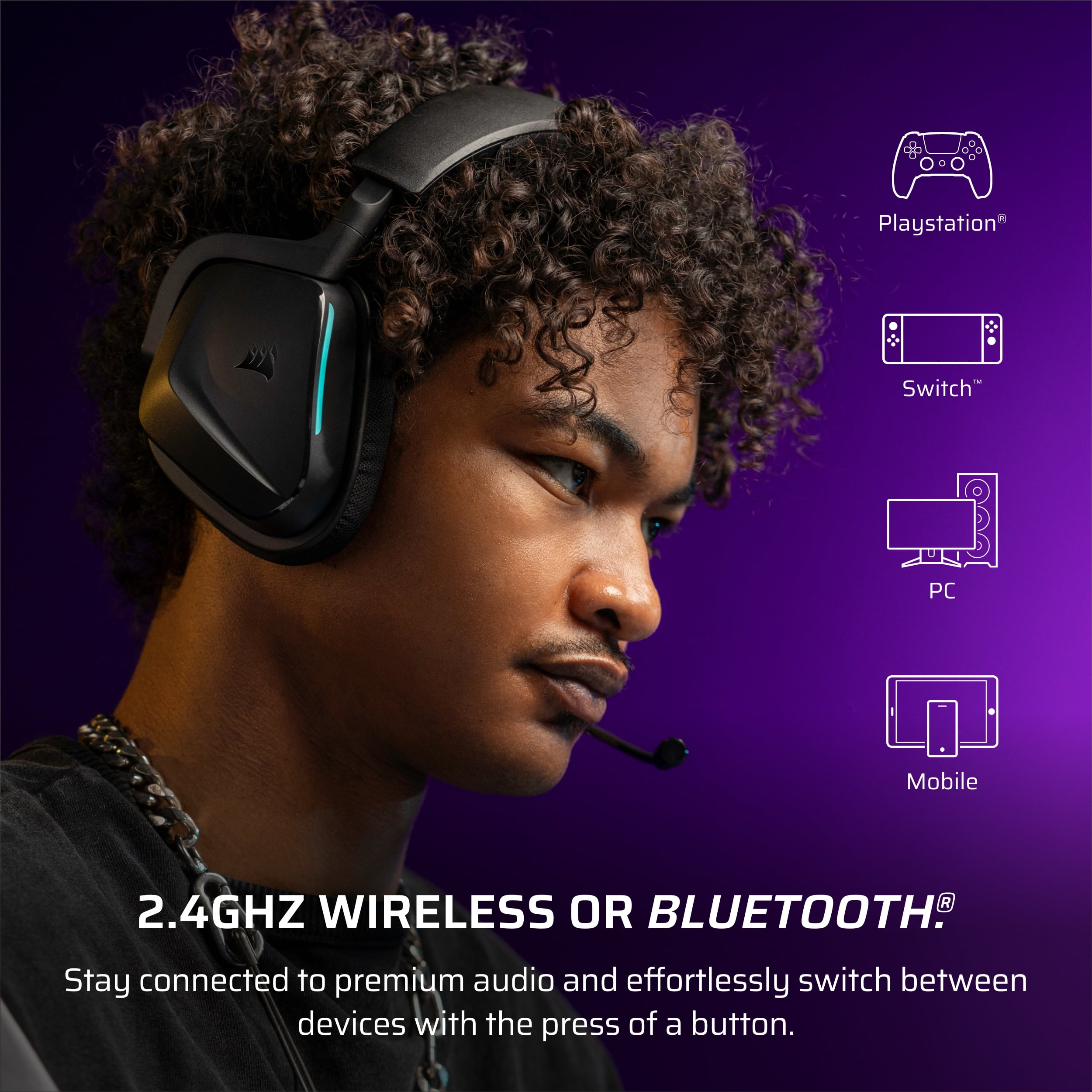 Corsair VOID WIRELESS v2 Gaming Headset for PC, Sony PlayStation, Nintendo Switch, Mobile - Black & Blue