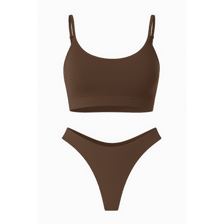 ANDELINA Sexy Seamless No Show Matching Bra And Panty Set Skims Underwear Bralette & Thong Set (Brown  M/L)