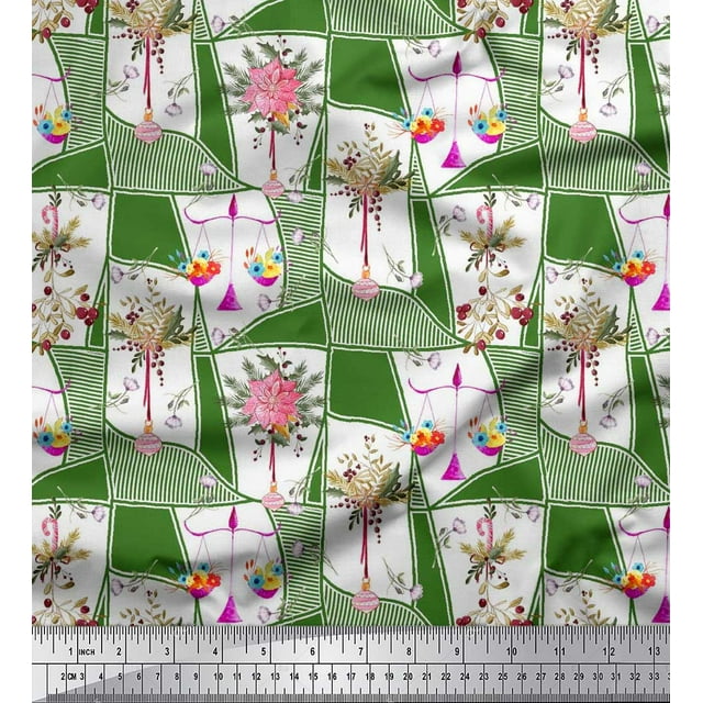 Soimoi Rayon Fabric Leaves & Flower Floral Printed Fabric 1 Yard 56 Inch Wide