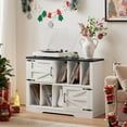 thumbnail image 4 of Large Record Player Stand with Vinyl Storage Up to 450 Albums, 39 Inch Farmhouse Rustic Wood White Storage Cabinet with Barn Doors, Vintage Mid-Century Turntable Stand for Bedroom, Living Room, 4 of 8