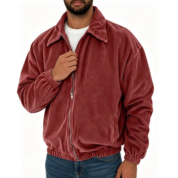 LYSMORA Men's Corduroy Bomber Jacket Zip Up Lapel Collar Outerwear Elastic Cuff Hem Casual Coat