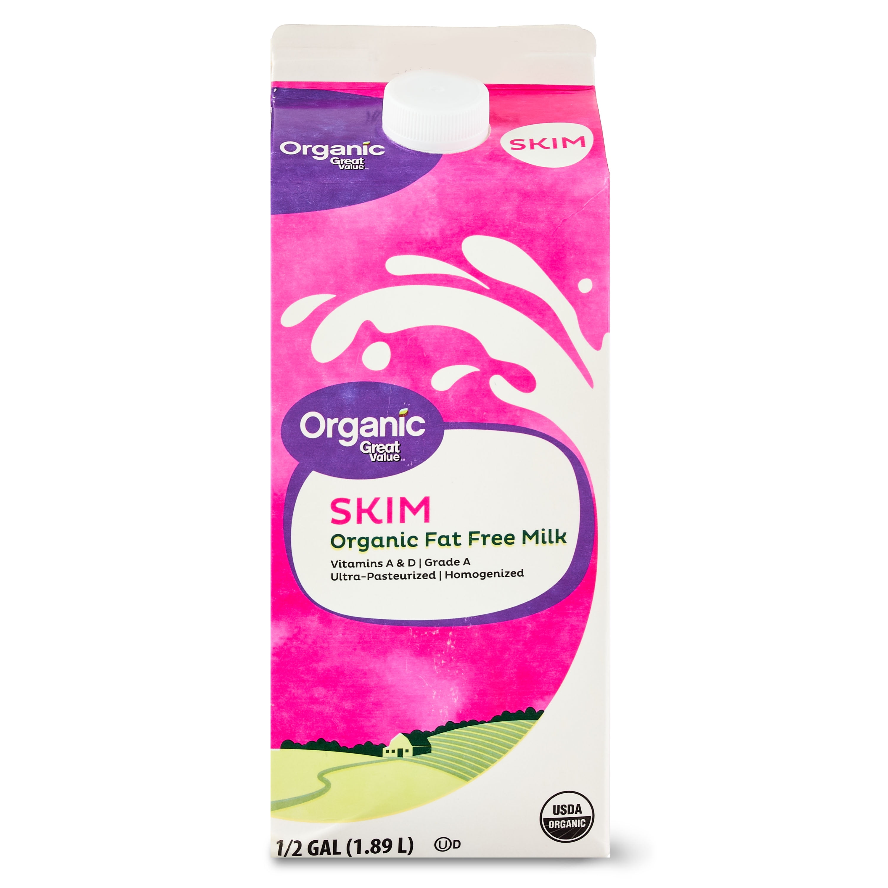 Great Value Organic Skim Fat Free Milk, Half Gallon, 64 fl oz