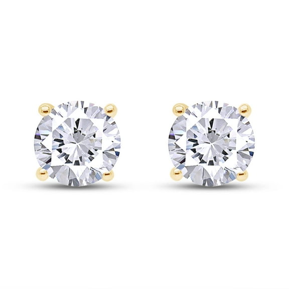 4-Prong Solitaire Style, 4MM Round Cut Lab Created Moissanite Diamond Stud Earrings For Womens In 14K Yellow Gold Over Sterling Silver (D Color, VVS1 Clarity, 0.50 Cttw)
