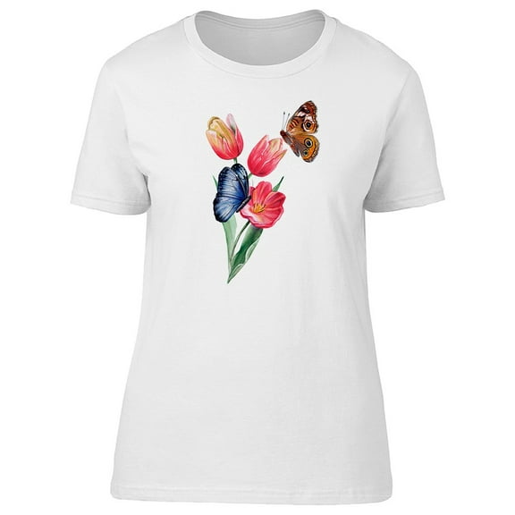 Butterflies With Red Tulips Tee Men's -Image by Shutterstock