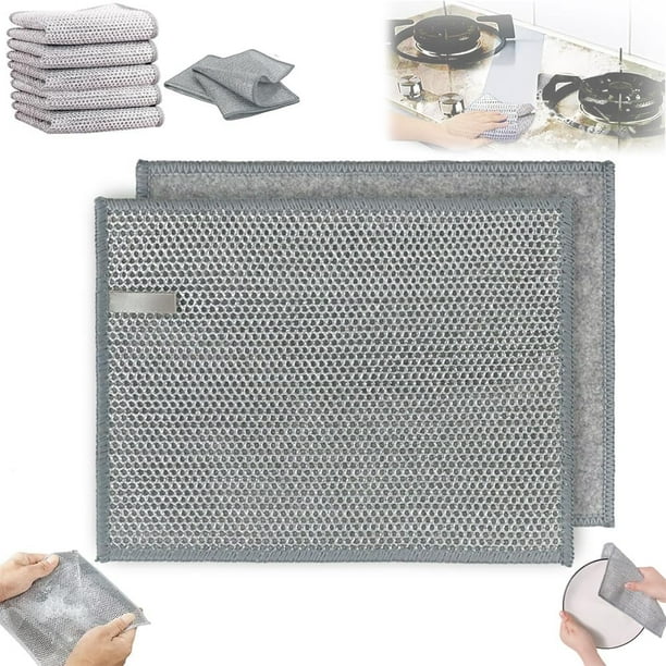 Trapos multiusos de alambre para lavar platos húmedos y secos, paño de limpieza de punto de malla de alambre, paño de cocina de alambre antirrayas, paño de limpieza de cocina reutilizable (10 unidades