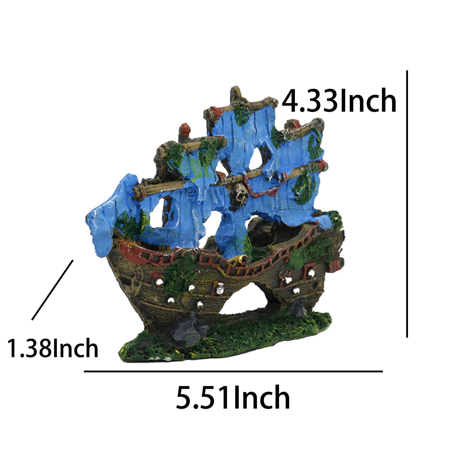 2Pcs Resin Ship Decor for Aquarium - 5 Style Options (Pirate Ship, Sunken Ship, Red Net Ship, Shipwreck, Blue Sail Ship) Aquatic Ornament with Hiding Caves