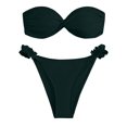 thumbnail image 2 of ZQGJB Women's Strapless Bikini Set Solid Color Summer Sexy Knot Front Twist Bandeau Swimsuits High Cut Tie Sexy Bathing Suit(Black,S), 2 of 5