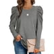thumbnail image 3 of Top de corte informal para mujer, Top con cuello redondo y mangas abullonadas, Top transpirable de Color puro para ir de compras, 3 of 6