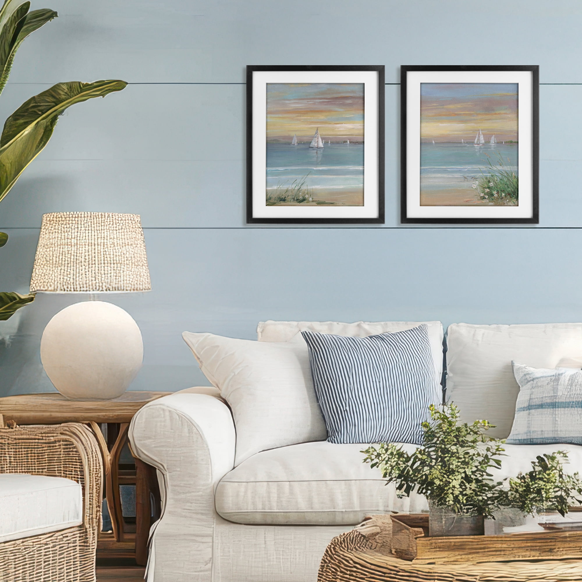 Stupell Industries Summer Shore Panorama 2 Piece Black Framed Print Under Glass Set, design by Sally Swatland