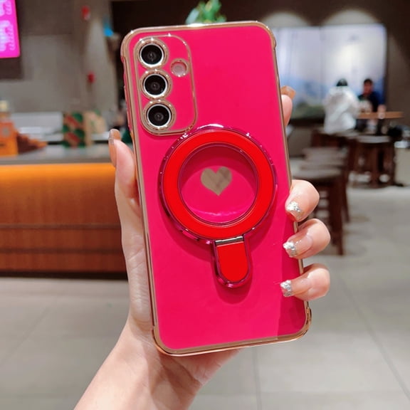 TECH CIRCLE for Samsung Galaxy A36 5G PC TPU Case with Ring KickStand & Camera Patection Luxury Plated Cute Love Heart Compatible with MagSafe Shockproof Phone Cover for Woman Girls,Rose