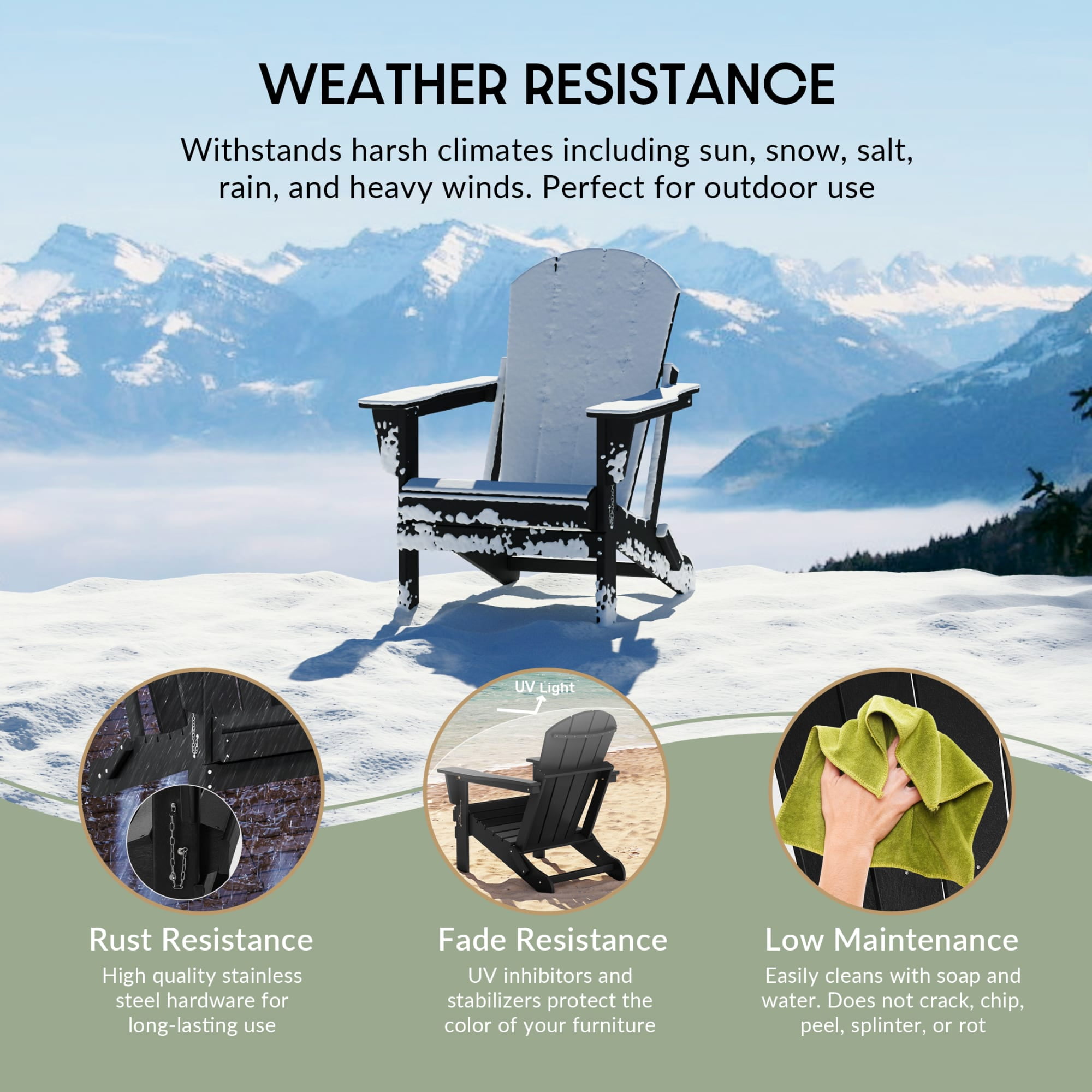 WestinTrends Malibu 3-Pieces Adirondack Chairs Set with Side Table, All Weather Outdoor Seating Plastic Patio Lawn Chair Folding for Outside Porch Deck Backyard, Black