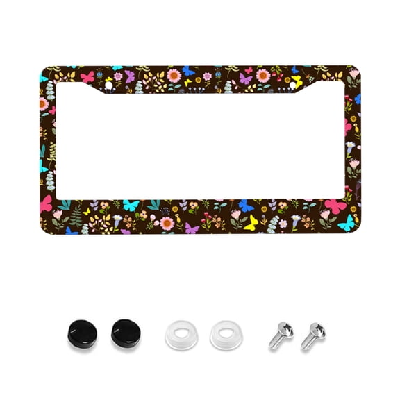 Folk Art Flowers License Plate Frame Beautiful License Plate Holder for Front and Rear Car Tags Aluminium Funny Car Decoration with Screws 12X6 Inch