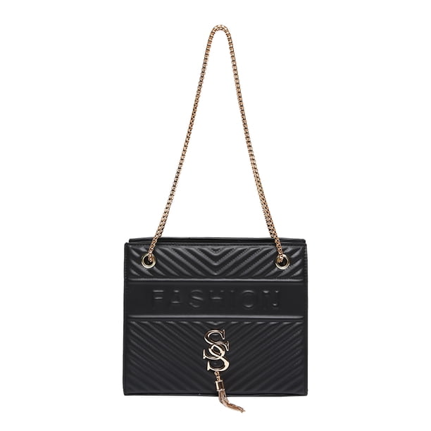 Likrtyny Bolso Bandolera Acolchado para Mujer Bolso Hombro Con Borlas Cuero PU (negro)