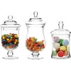 Clear Glass Jars With Lid, Decorative Footed Vase, Candy Buffet Containers, Set Of 3