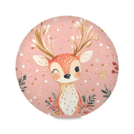 

Round Plate Mat 15.4x15.4 Inchesx1 Placemat Table Mat Kitchen Mat Coffee Mat Fabric Thick Strong Wear-Resistant Heat Resistance Pink Christmas Deer