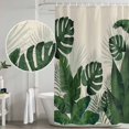 thumbnail image 5 of 66x72 Inch Shower Curtains for Bathroom, Monstera Leaves Fabric Bath Curtain Decor, Summer Green Tropical Plants Leaf Beige Waterproof Restroom Curtains Shower Set Accessories with 12 Hooks 66 Inch, 5 of 7