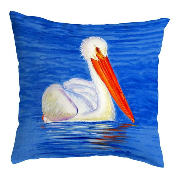 Betsy Drake Interiors White Pelican Portrait No Cord Pillow 18x18
