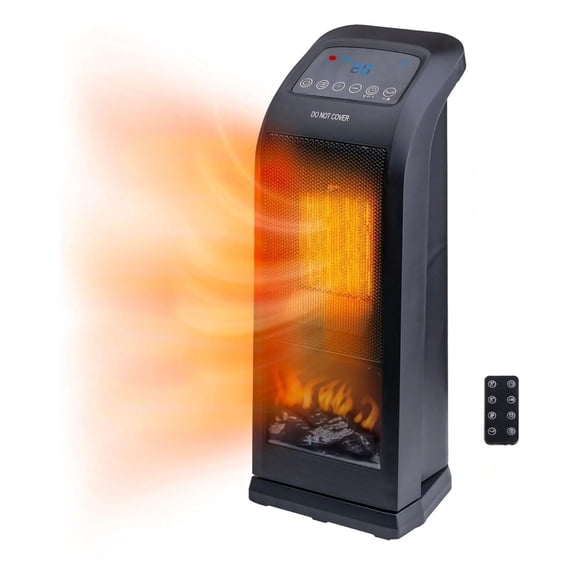 Comfort Zone 18-Inch Oscillating Tower Space Heater with 3D Flame Effect – 1500W High Velocity Ceramic Heater, Digital Therm