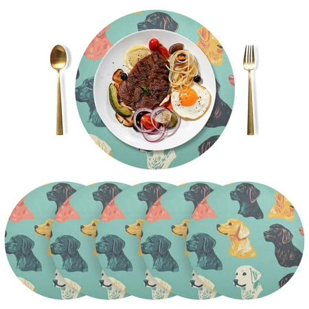 

Round Placemats Plate Mats 15 Inch Non-Slip Heat Resistant Washable PVC Set Table Decoration for Kitchen Dining Cute Dogs Pattern