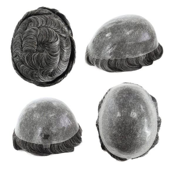 Mens Wigs Human Hair, Hair Systems for Men, Real Hair Units Poly Skin Hairpieces Scalloped Front #1B50