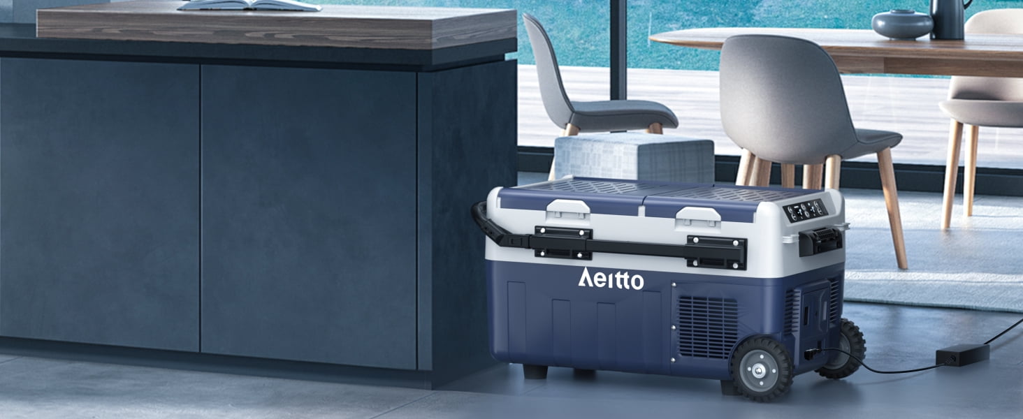 Aeitto Electric Cooler,  32QT Portable Car Refrigerator Frezzer with Dual Zone&Independent Temperature Control, -4℉-68℉ Electric Compressor Cooler for Car, RV, Outdoor